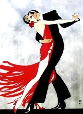  René-Gruau-couple-qui-danse-femme-robe-rouge