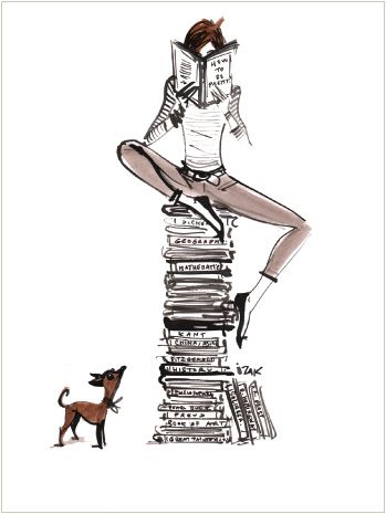 femme-qui-lit-sur-une-pile-de-livres