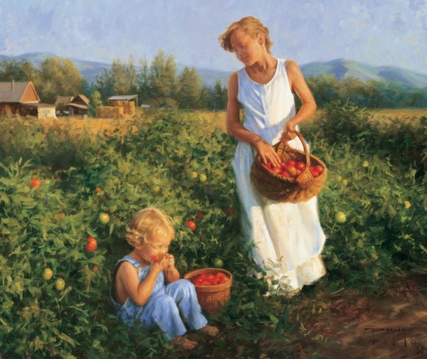 mère-et-son-enfant-robert-Duncan-jardin-tomates