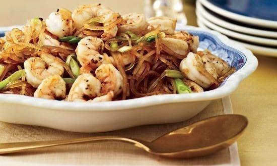 Poêlée de Crevettes -au -poivre -de- Sichuan- avec -nouilles- chinoises